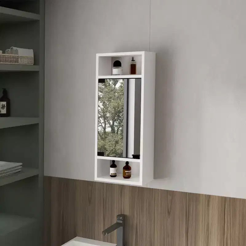 Chic Crate-Pine-Like Medicine Cabinet Mirrored Door & Open Storage | White