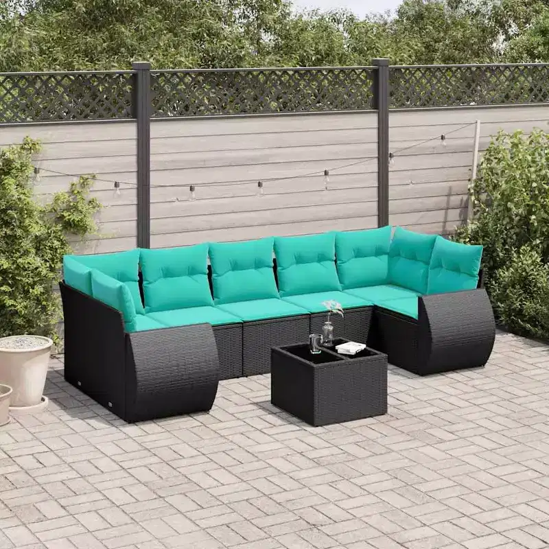 vidaXL Patio Sofa Set with Cushions Outdoor Furniture 8 Piece Poly Rattan