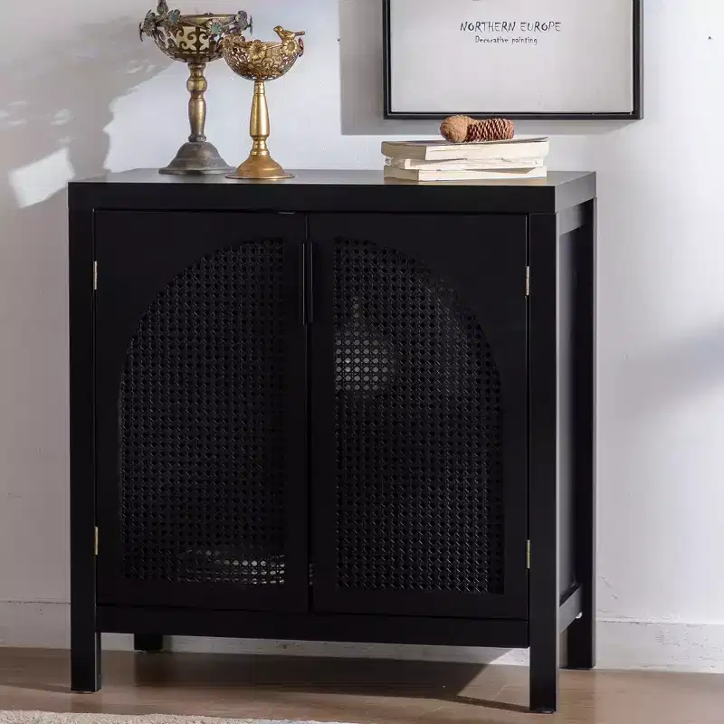 Accent Cabinet with Doors, Rattan Sideboard Buffet Cabinets with Storage, Adjustable Shelf, 29 Inch Narrow Credenzas Storage Cabinet