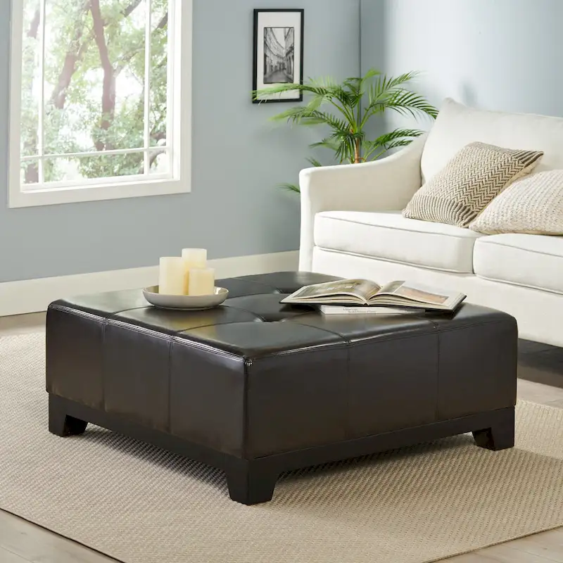 Espresso Bonded Leather Square Ottoman