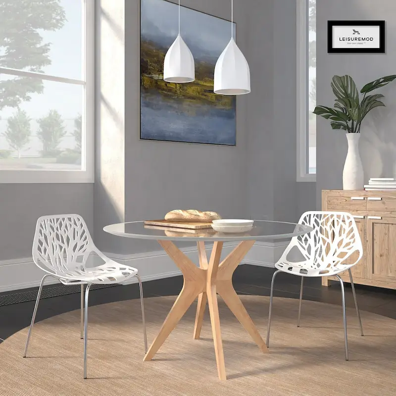 Asbury Stackable Dining Chair with Chrome Legs (Set of 2) Modern Cut-Out Design Backrest Side Chair