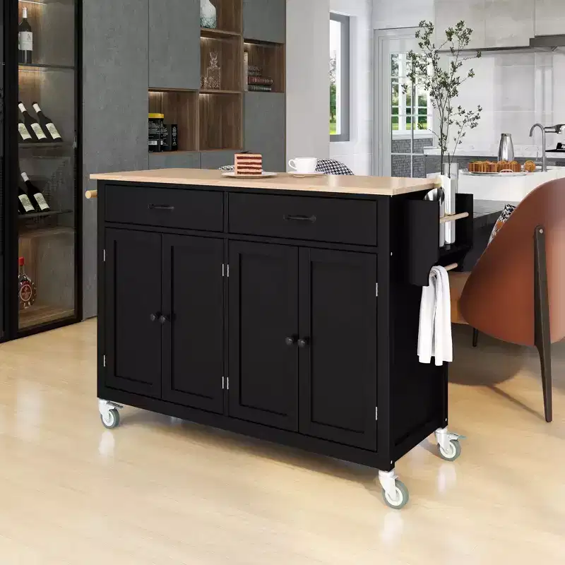 Okak Modrn Kitchen Island with Drop Leaf & Adjustable Shelves,Rolling Kitchen Cart with Wheels & Drawers,Storage Cabinet Folding Dining Table
