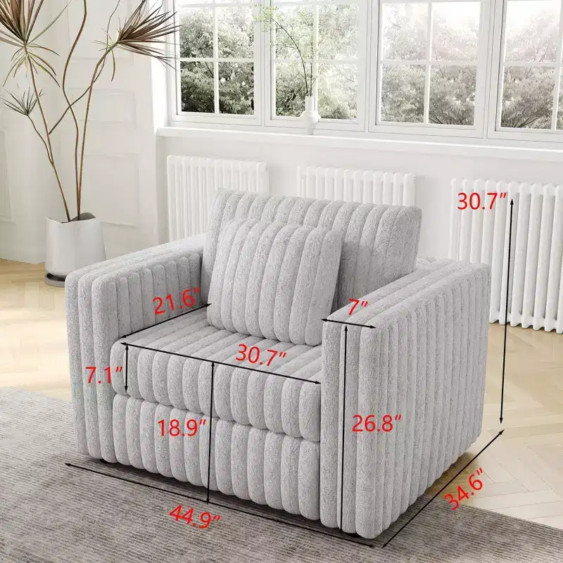 44.9 Inch Modern Single Sofa Chair with 2 Pillows for Living Room,Apartment,Office