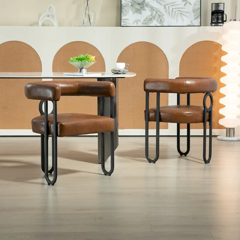 2 PCS PU Leather Upholstered Dining Chair Set wMetal Legs