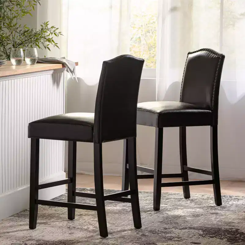 Christopher Knight Home Bella Upholstered 26.8 Counter Stool with Nailhead Trim (Set of 2)