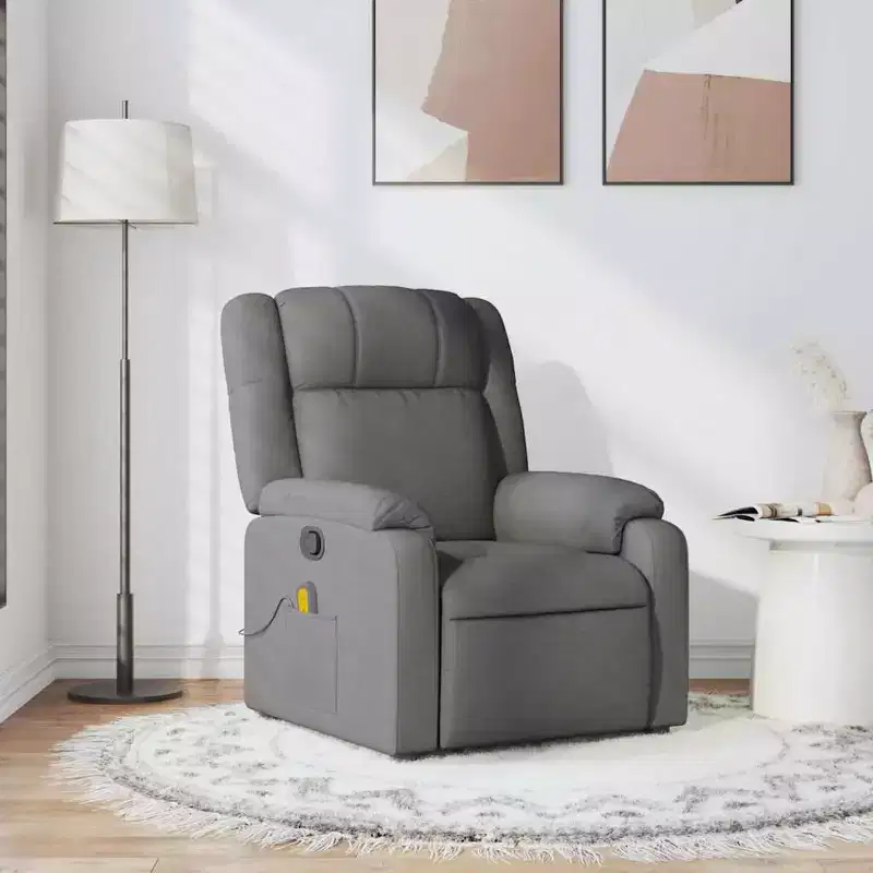 vidaXL Massage Recliner Chair for Living Room, 6-Point Vibration Adjustable, Dark Gray Fabric
