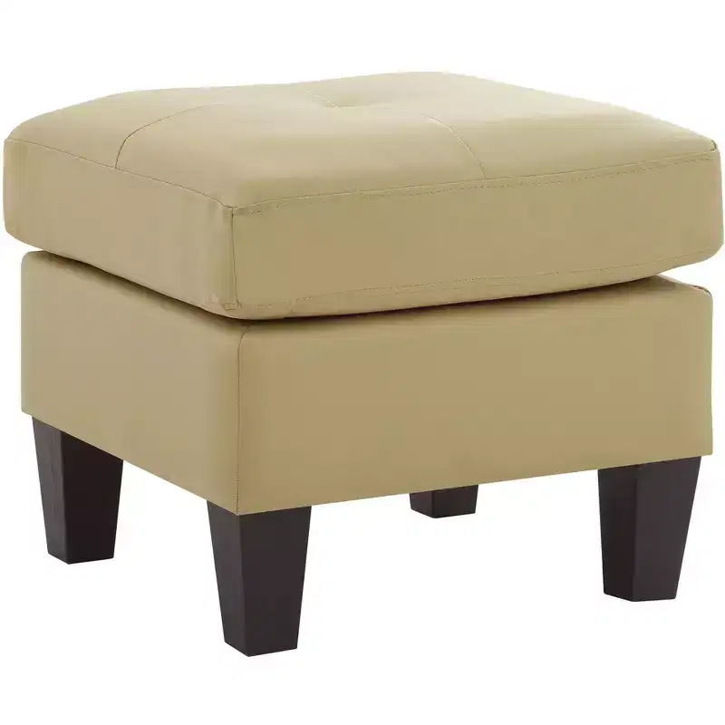 Square Faux Leather Ottoman, High-Density Foam, Wood Frame & Resin Legs, 23