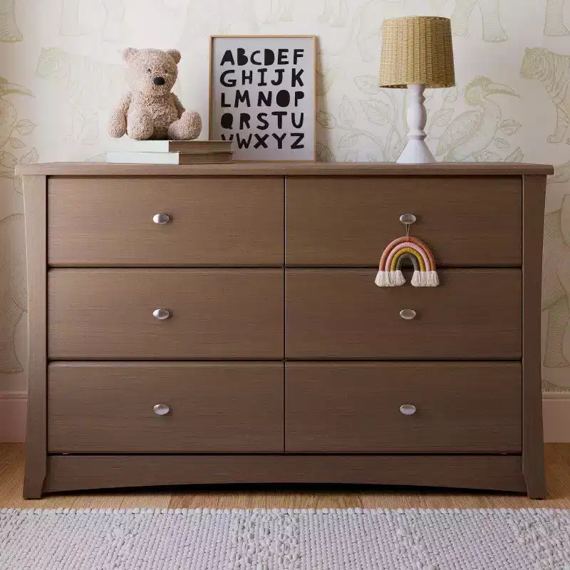 6-Drawer Double Dresser for Nursery and Bedroom,  Gold Certified, White