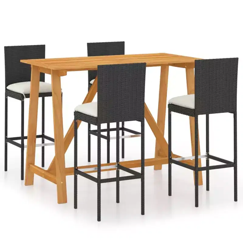vidaXL Patio Bar Set Bar Table and Stools Patio Furniture Set with Cushions - Black 5 Piece