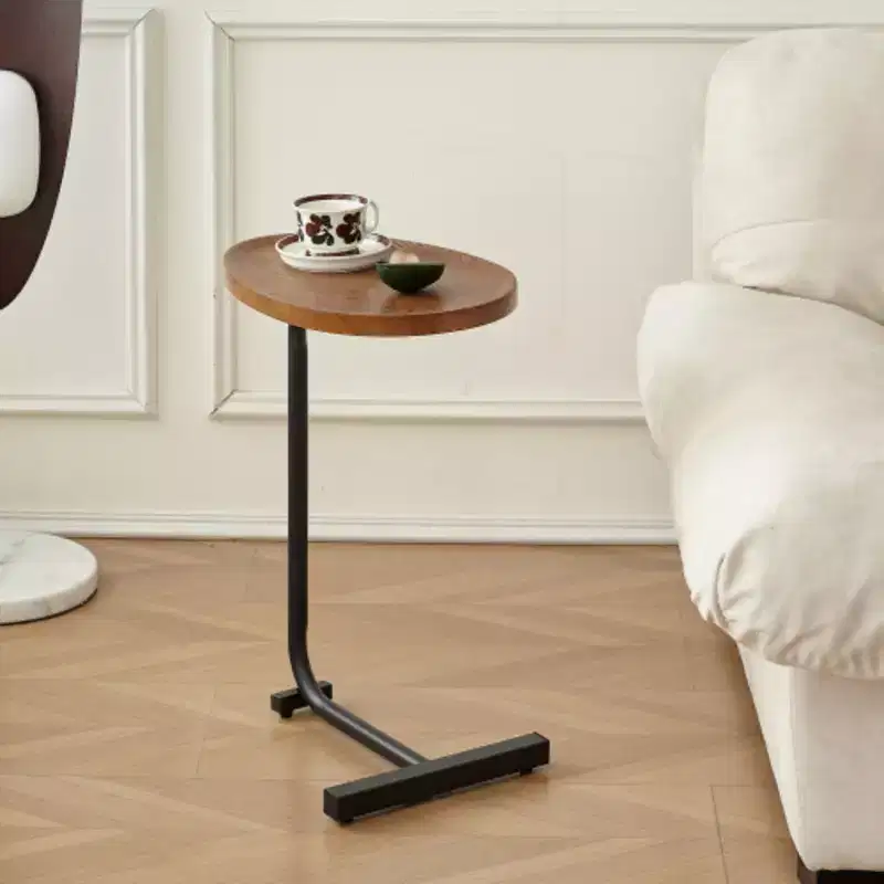 Brown C-shaped Side Table, Small Sofa Table for Living room