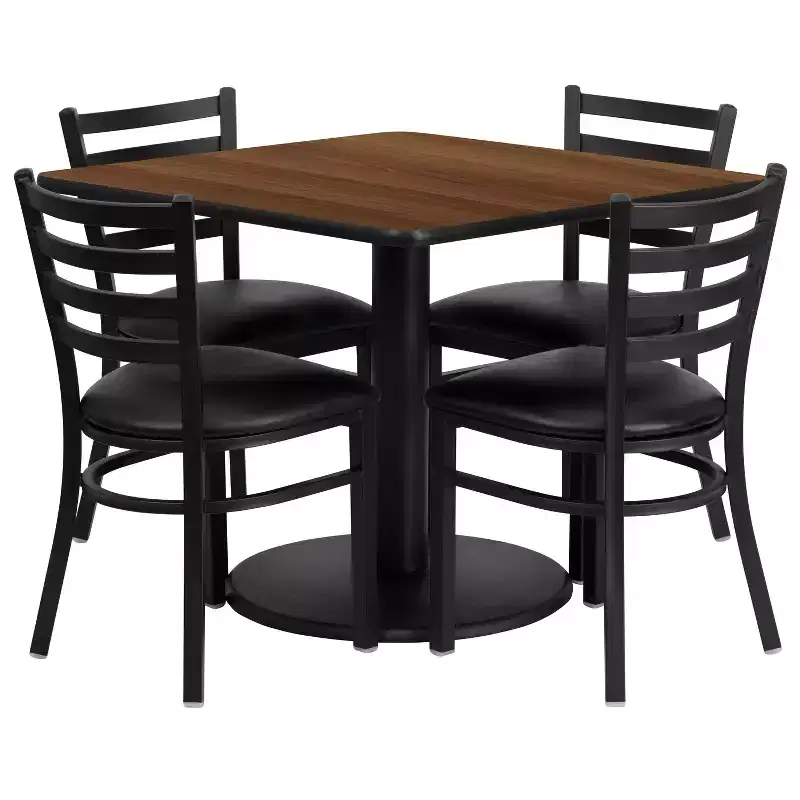 Flash Furniture 36'' Square Laminate Table Set with Round Base and 4 Ladder Back Metal Chairs