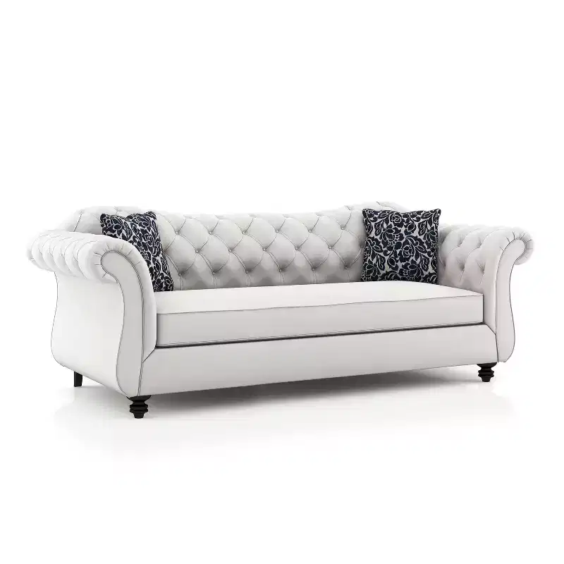 Button Tufted Velvet Sofa, 3-Seater with Wood Frame and Black Legs