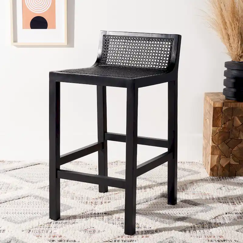 SAFAVIEH Carry Low Back Cane Counter Stool - 16 W x 19 D x 31 H - 16Wx19Dx31H