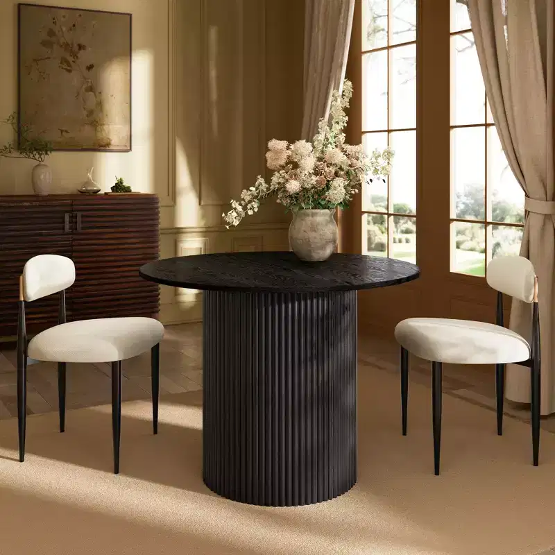 Fluted Round Dining Table for 4, 47 inch Natural Wood Round Kitchen Table with Solid Wood Base for Dining Room, Kitchen and Apartment - Morden Fort