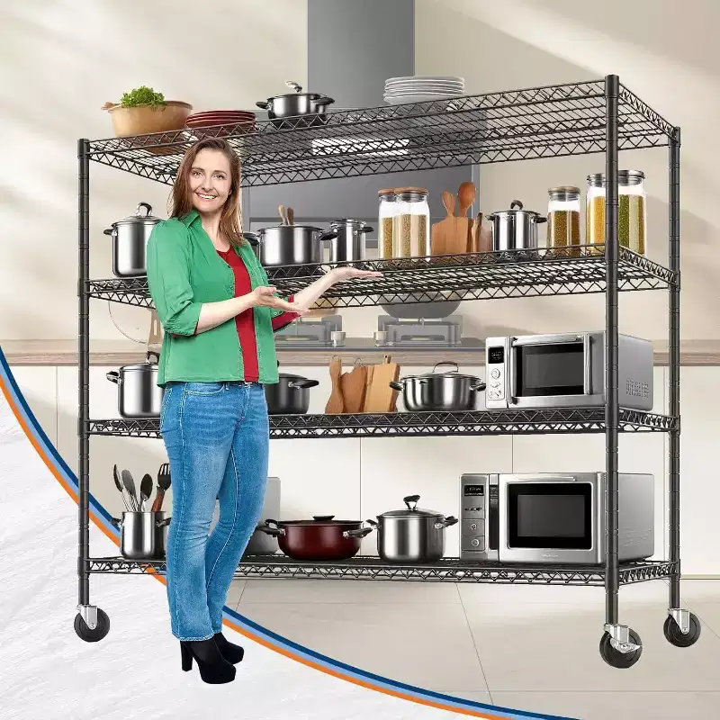 4-Tier Heavy Duty Wire Shelving Unit with Locking Wheels – 2500 lb Capacity