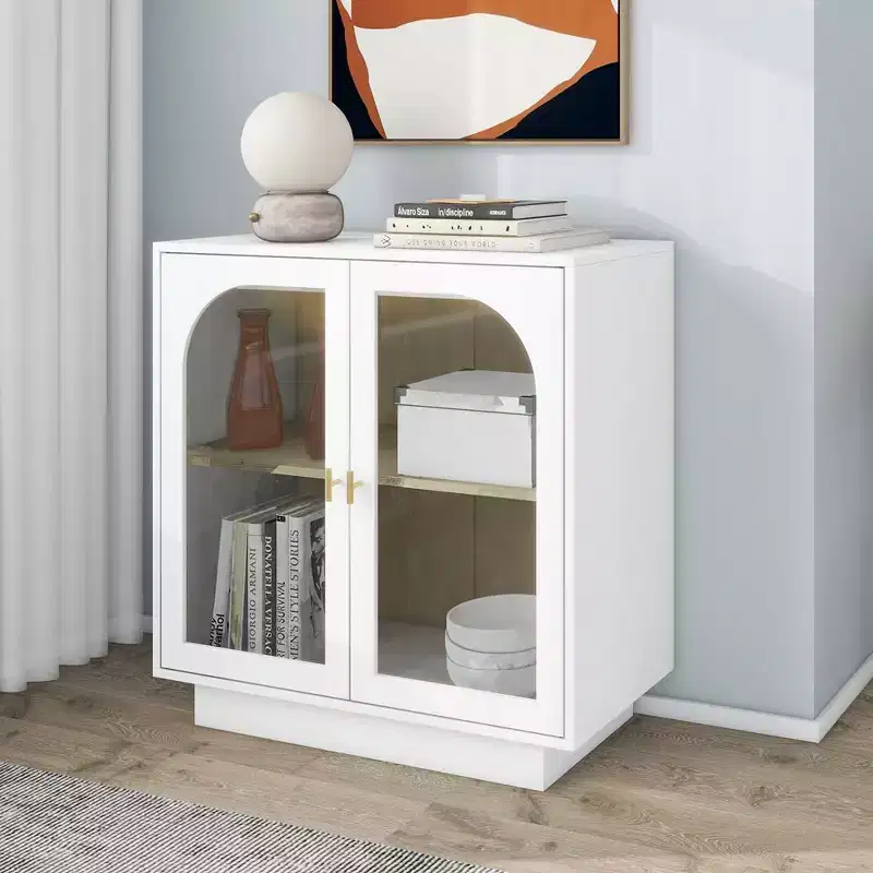Modern Free Standing Cabinet with Transparent Acrylic Door Panel, Multi-Functional Storage Unit with Adjustable Shelf