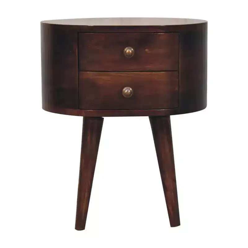 21 Walnut Solid Wood Oval Two Drawer Nightstand