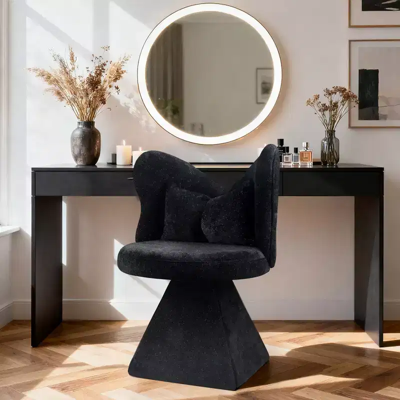 Elegant Vanity Chair with Butterfly Back Modern Dressing Chair Makeup Stool Swivel Accent Chair