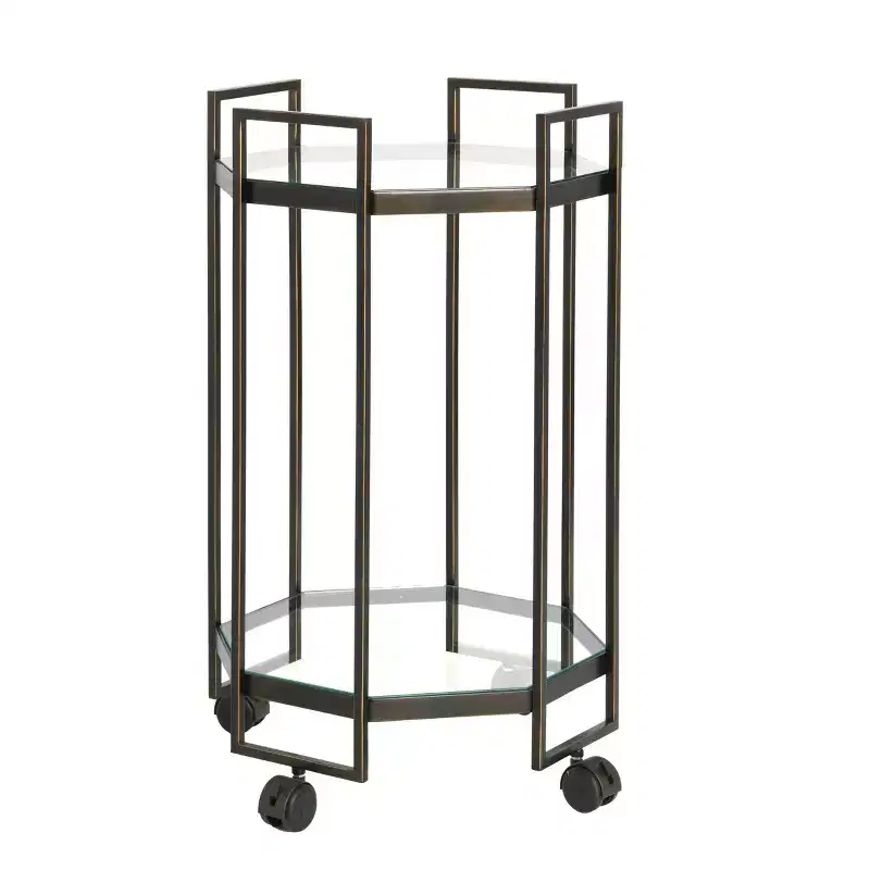 Storied Home Octagon 2-Tier Metal Bar Cart, Black