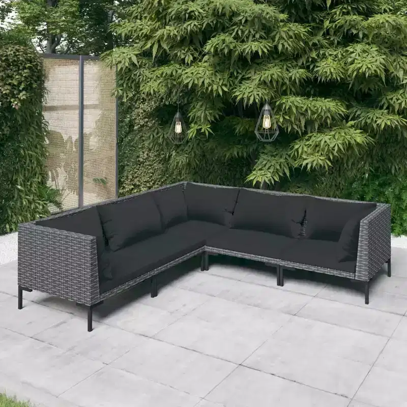 vidaXL Patio Lounge Set Outdoor Sectional Sofa Set Table Poly Rattan Dark Gray