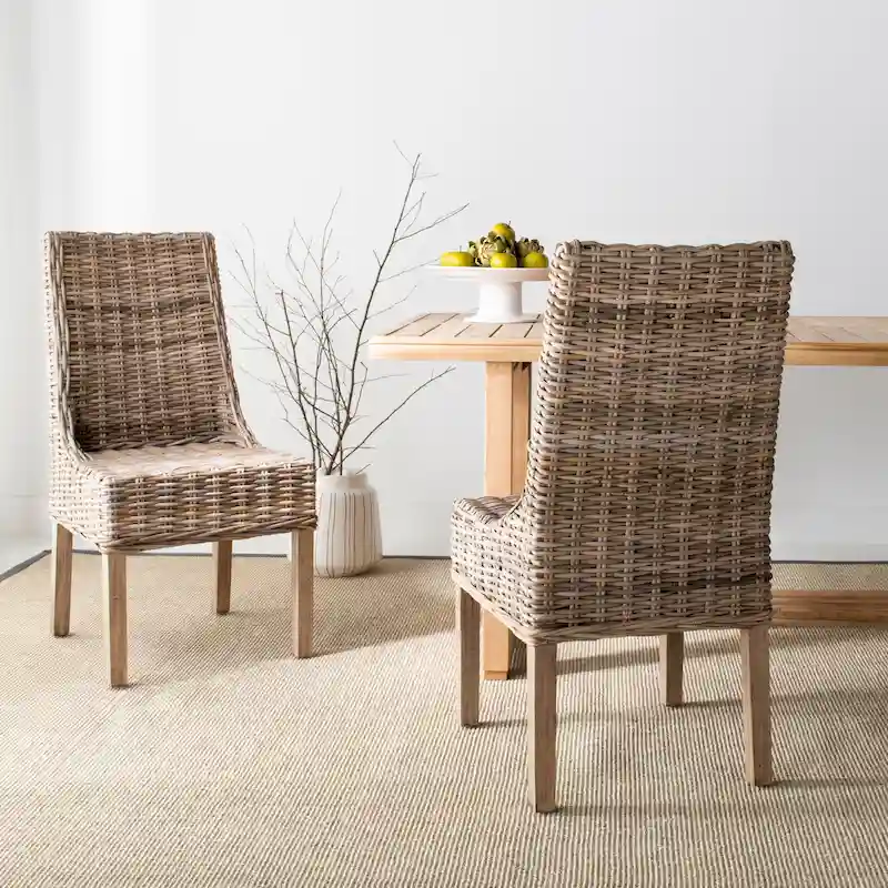 SAFAVIEH Charolette Indoor Wicker Brown Sloping Arm Chairs (Set of 2) - 20  x 24  x 39  - 20Wx24Dx39H