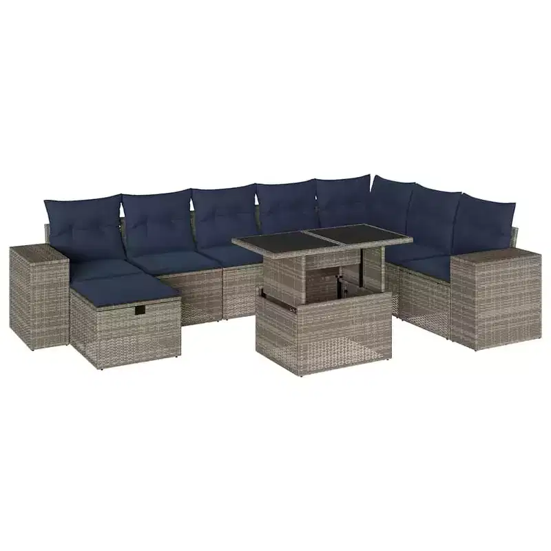 vidaXL Patio Sofa Set with Cushions Sectional Couches 9 Piece Poly Rattan