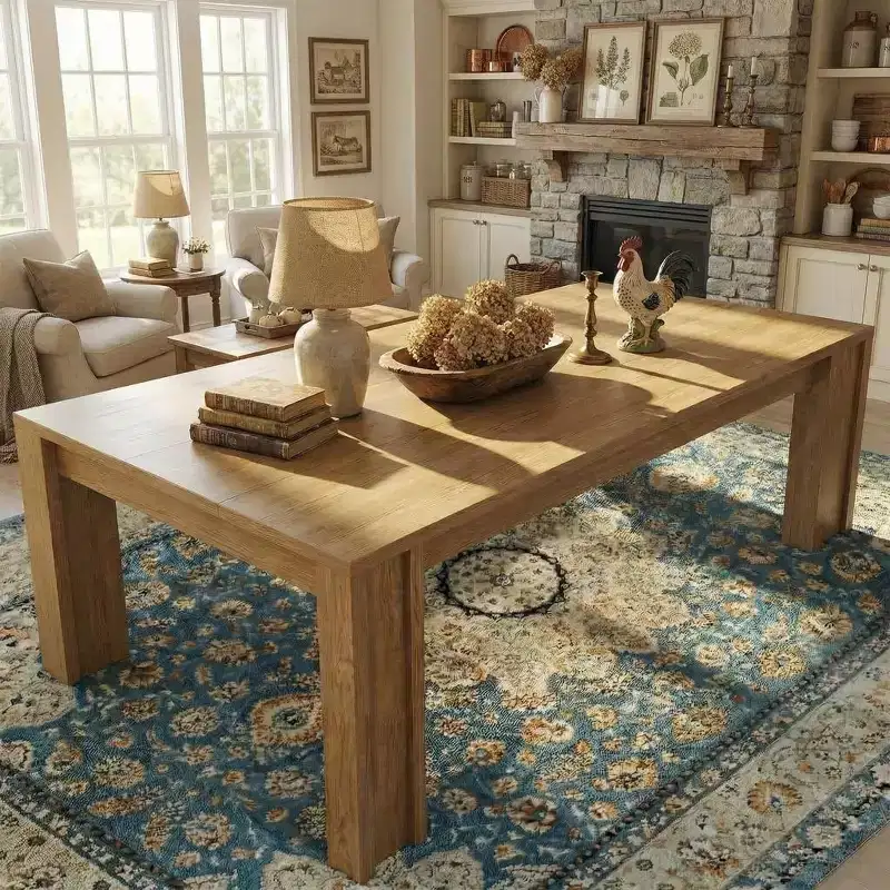 Farmhouse Dining Table for 6-8 Guests, 71 Long Rectangular Wooden Table with Wide H-Legs & Sturdy Frame for Kitchen, Dining Room & Apartment