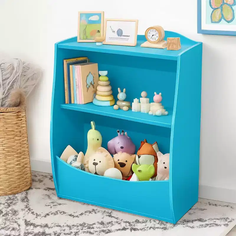 Children's Bookshelf - Book Storage Organizer, Double Layer Kids Toy Storage Cabinet with Open Compartments for Bedroom, Kids Room, Playroom