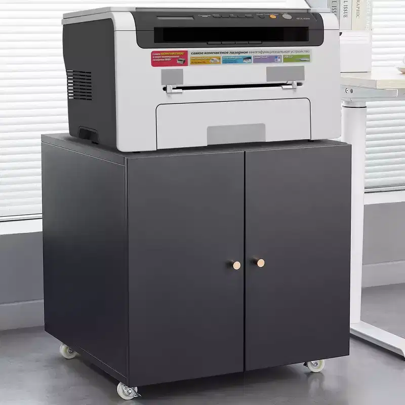 MAYEERTY White Mobile Metal Printer Stand with Storage, Adjustable Shelf File Cabinet on Wheels