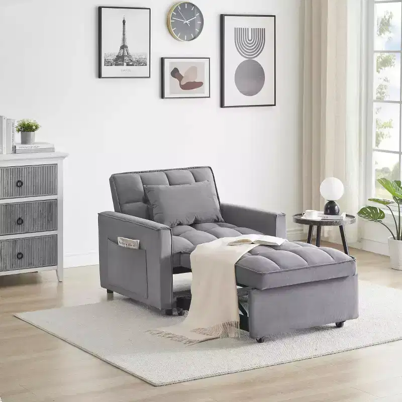 MAYEERTY Sofa Bed CHair 3 in 1 Convertible Single Recliner Suitable for Small Spaces with Adjustable Back Black
