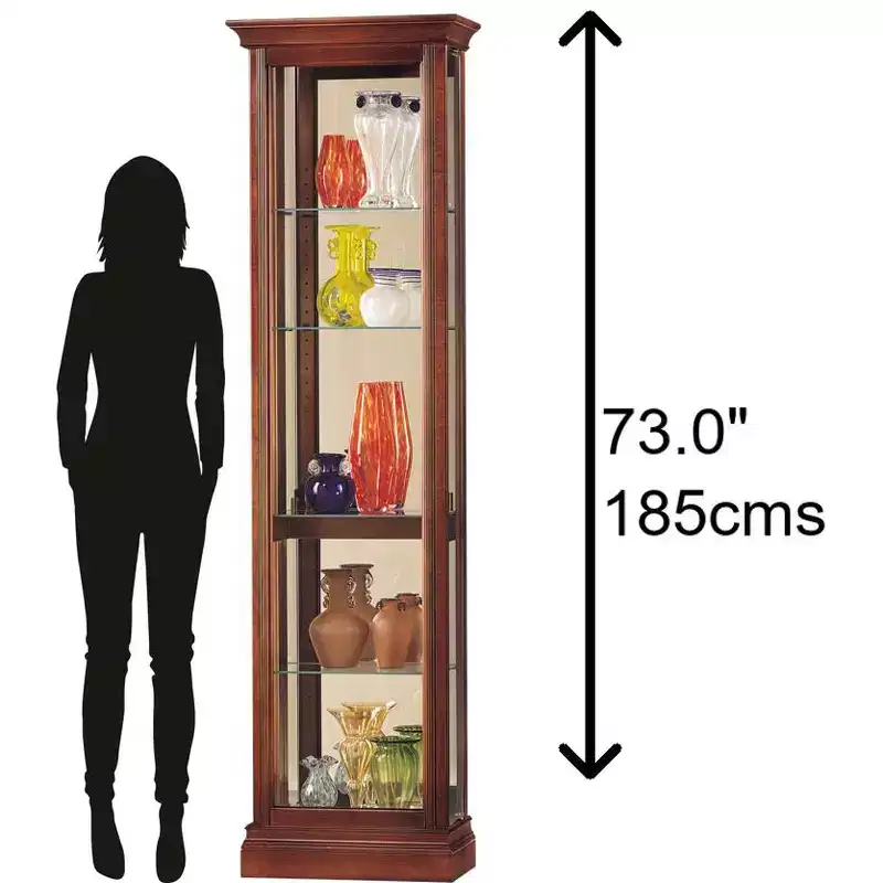 Lighted Curio Cabinet - Windsor Cherry, Wood & Glass Doors, 4 Adjustable Shelves