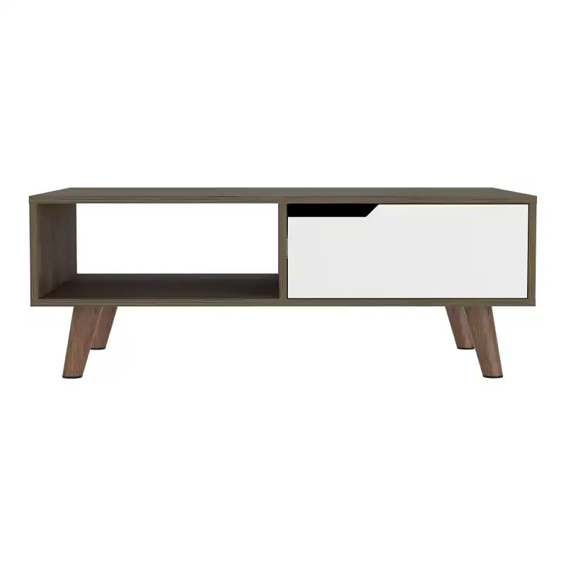 Oslo Coffee Table 2.0, Four Stylish Legs One Drawer Open Shelf Superior Top Living Room Storage Table