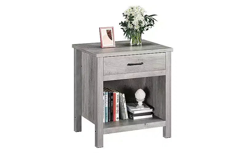 GustoWave 22 width Nightstand with Drawer,Grey Night Stand End Table Living Room with Storage Shelf,Wooden Bedside Table for Bedroom Nursery Office