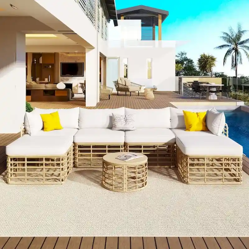 7 Pieces Outdoor Patio All-Weather Rattan Sectional Sofa Set