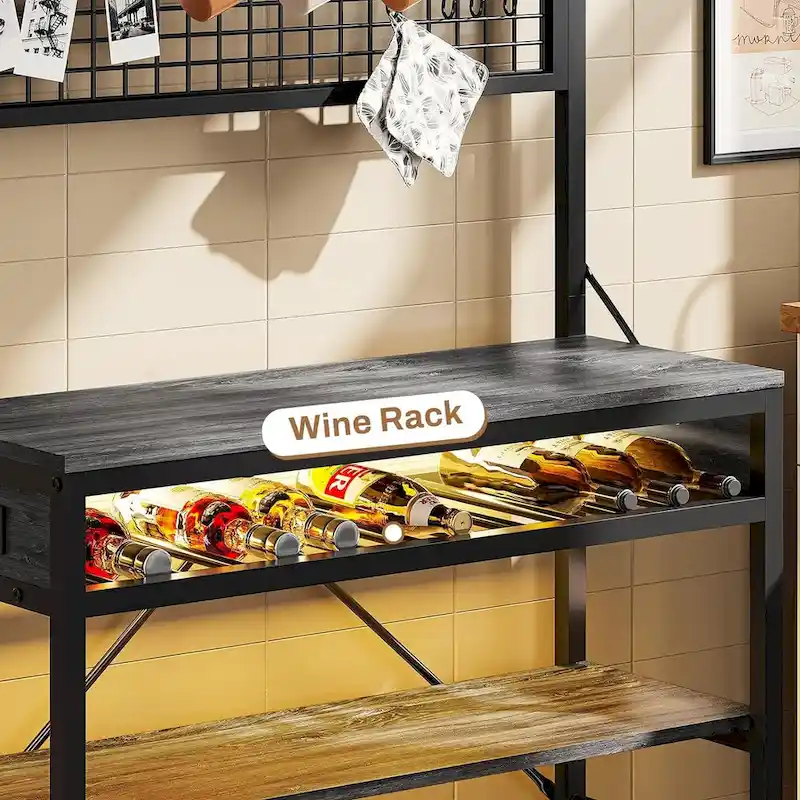 Bakers Rack with Power Outlet 6-Tier Coffee Bar Microwave Stand