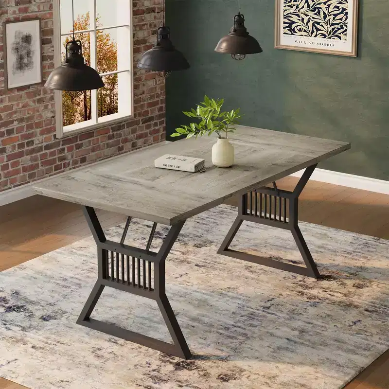 70.8 Inch Large Dining Table for 4-6 People, Farmhouse Kitchen Wood Table with Metal Leg, Rectangle Kitchen Tables for Dining Room, Living Room