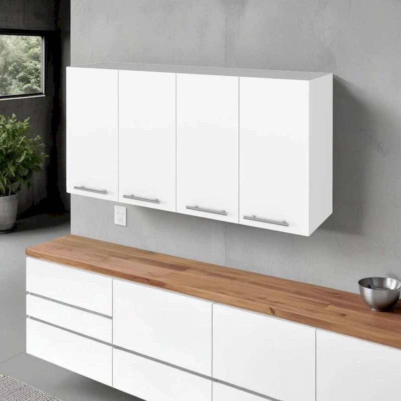 47 White Wood Wall Mounted Accent Chest With Four Doors