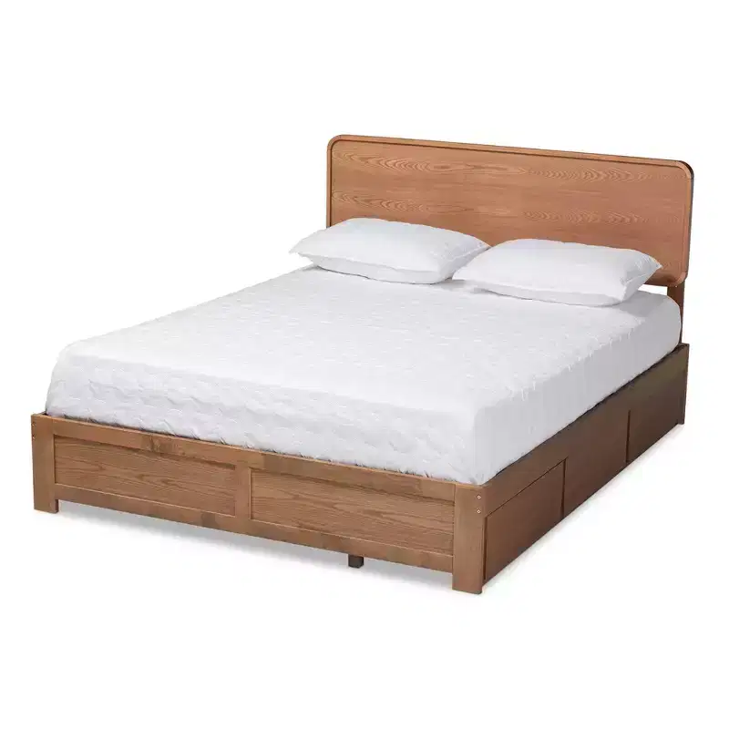 Full Eleni Modern Wood 3 Drawer Platform Storage Bed Walnut/Brown - Baxton Studio