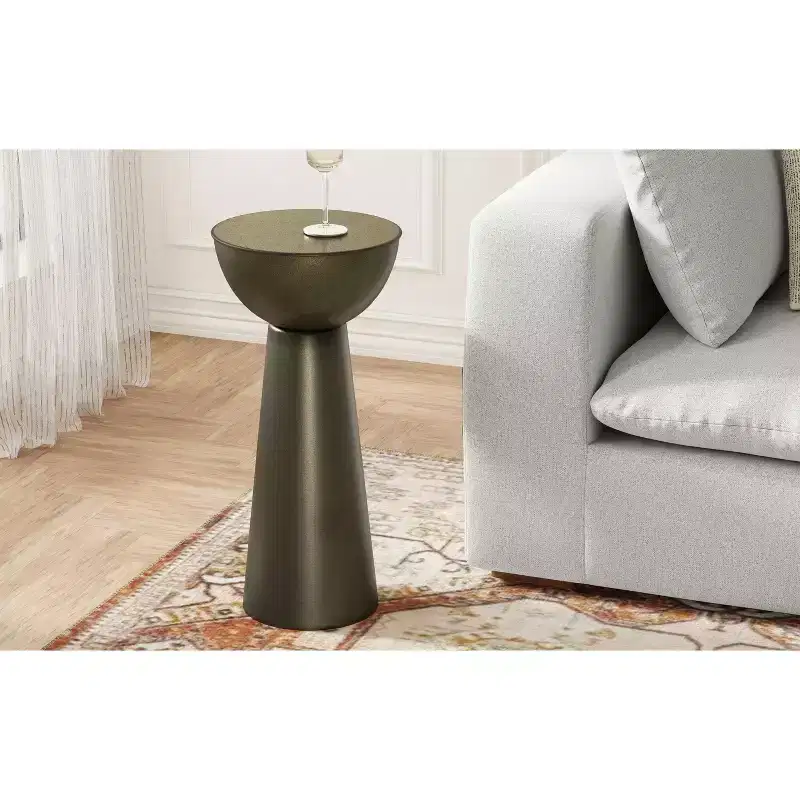 Mykal Contemporary Modern 12 inch Wide Metal Side Table in Antique Gold, Fully Assembled
