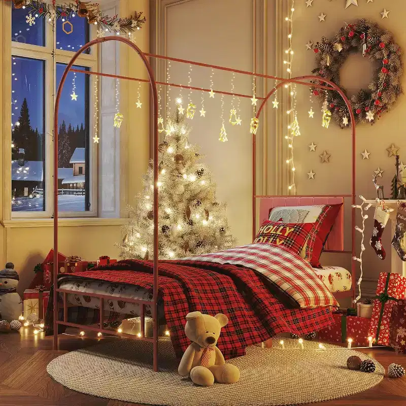COZONY Twin Bed Frame with Upholstered Headboard, Metal Platform Bed with Arched Design and Under-Bed Storage, No Box Spring Needed