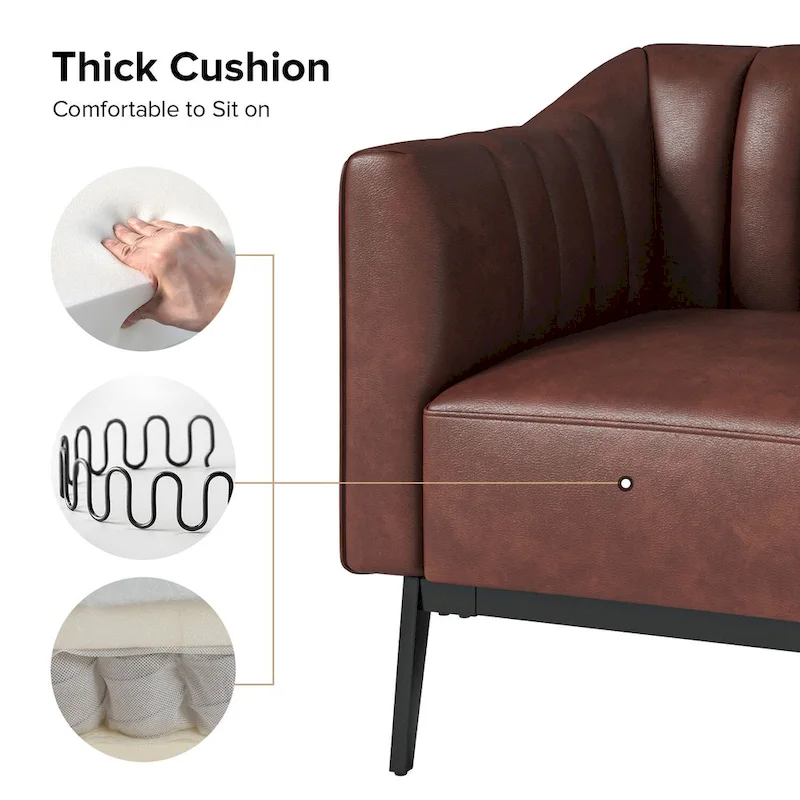 Alfons Industrial Leather Chair with Channel Tufting and Metal Leg Set of 2 by HULALA HOME