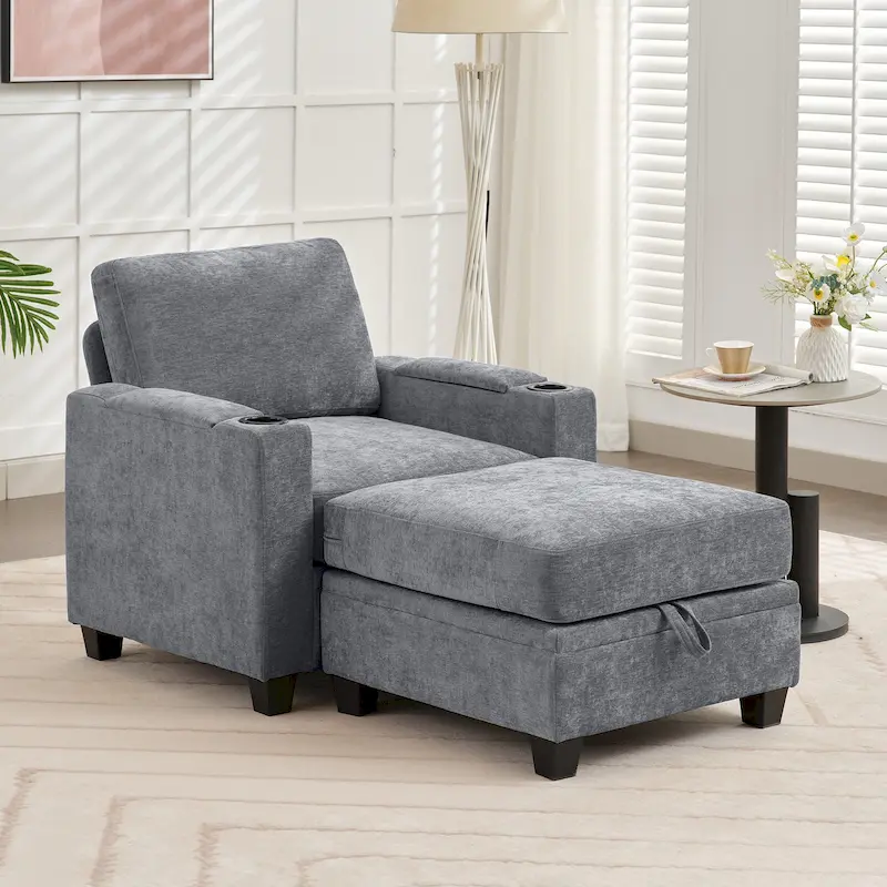 Single Sofa Chair with Hidden Storage and Removable Ottoman