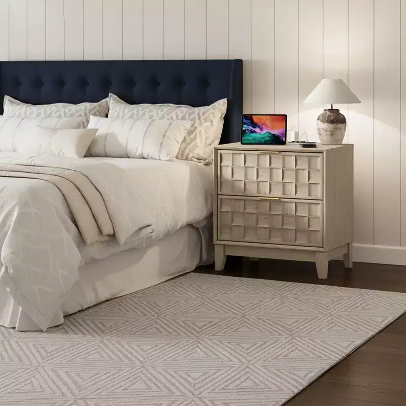 Nightstand with Charging Station Bedside Table with 2 Drawers