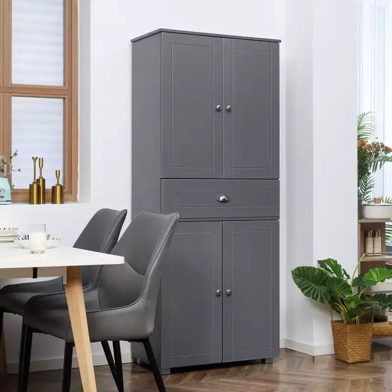 72 Freestanding Kitchen Pantry Cabinet, Tall Storage Cabinet with 4 Doors, Drawer and Adjustable Shelves for Dining Room