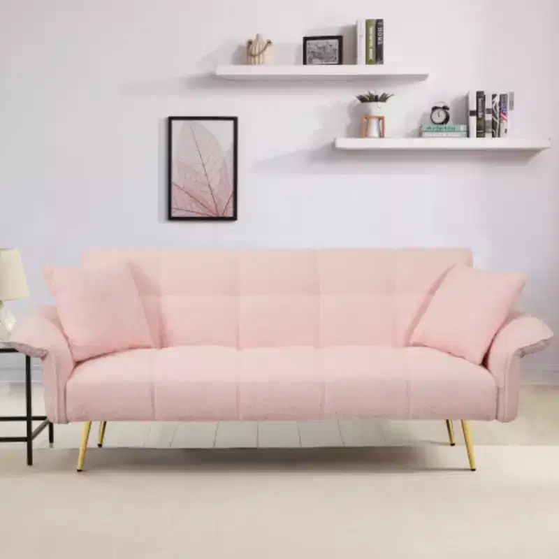 Modern Love Sofa: 70 Teddy Fleece Futon with Adjustable Arms, Convertible Bed