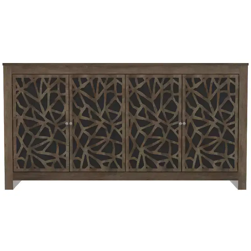 4-Door Laser-Cut Sideboard with Adjustable Shelves, Knotty Oak