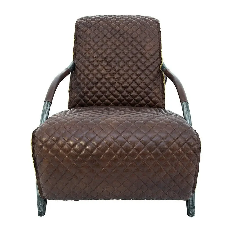 Davita Loft Brown Tufted Leather Accent Chair with Cast Iron Base