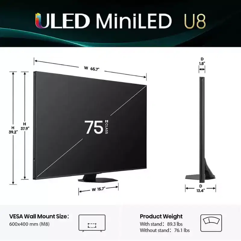 Hisense 75U8QG 75 inch Class U8 Series 4K Mini-LED QLED UHD Smart Google TV