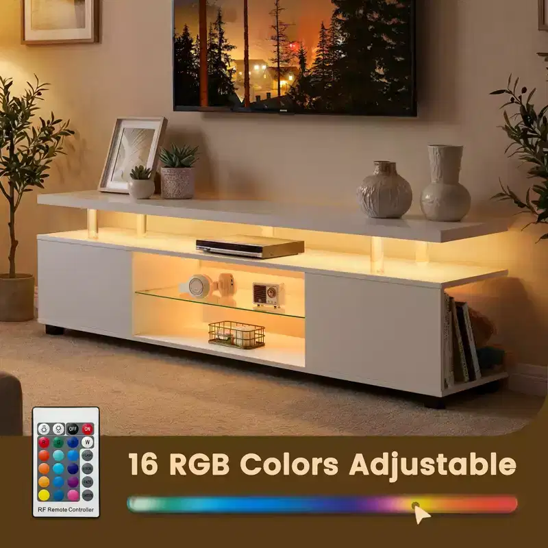 TV Stand for 70 Inch TV LED Gaming Entertainment Center Media Storage Console Table with Large Side Cabinet for Living Room White