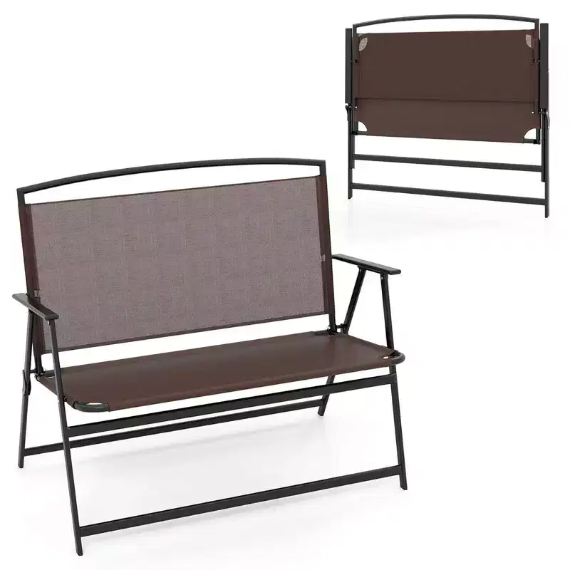 Costway 2-Person Patio Bench Folding Outdoor Garden Bench with Backrest and Armrests